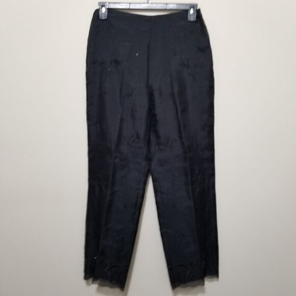 Ann Taylor Black Silk Embroidered Pants 12 - Picture 2 of 7